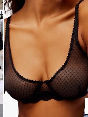 Free People Black Sheer Mid Week Dotted Mesh Underwire Bra 34DD